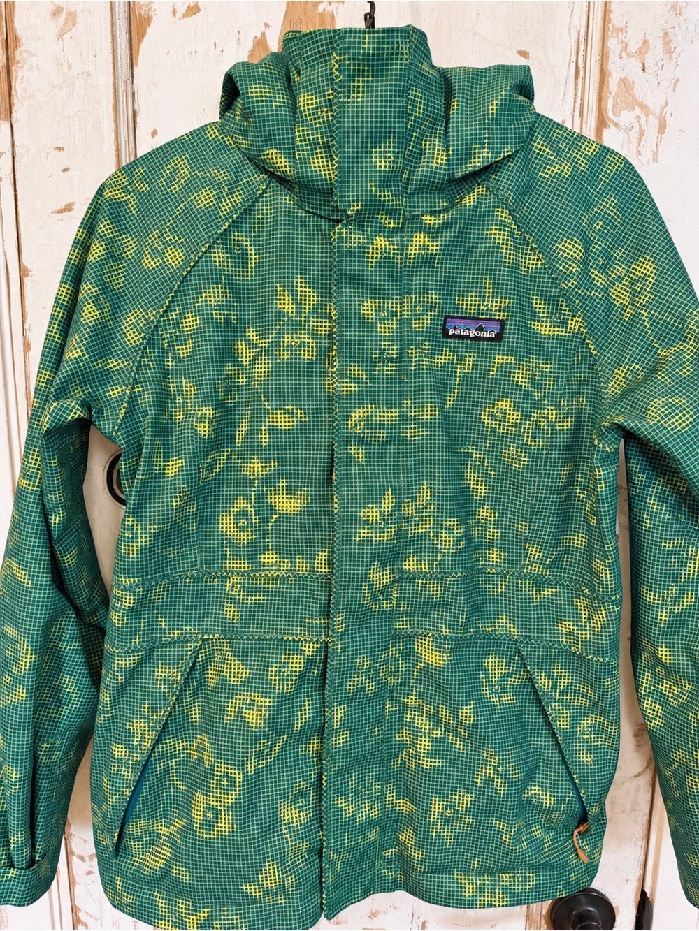 Patagonia Women’s Green Yellow Print Hooded Jacket Size Small